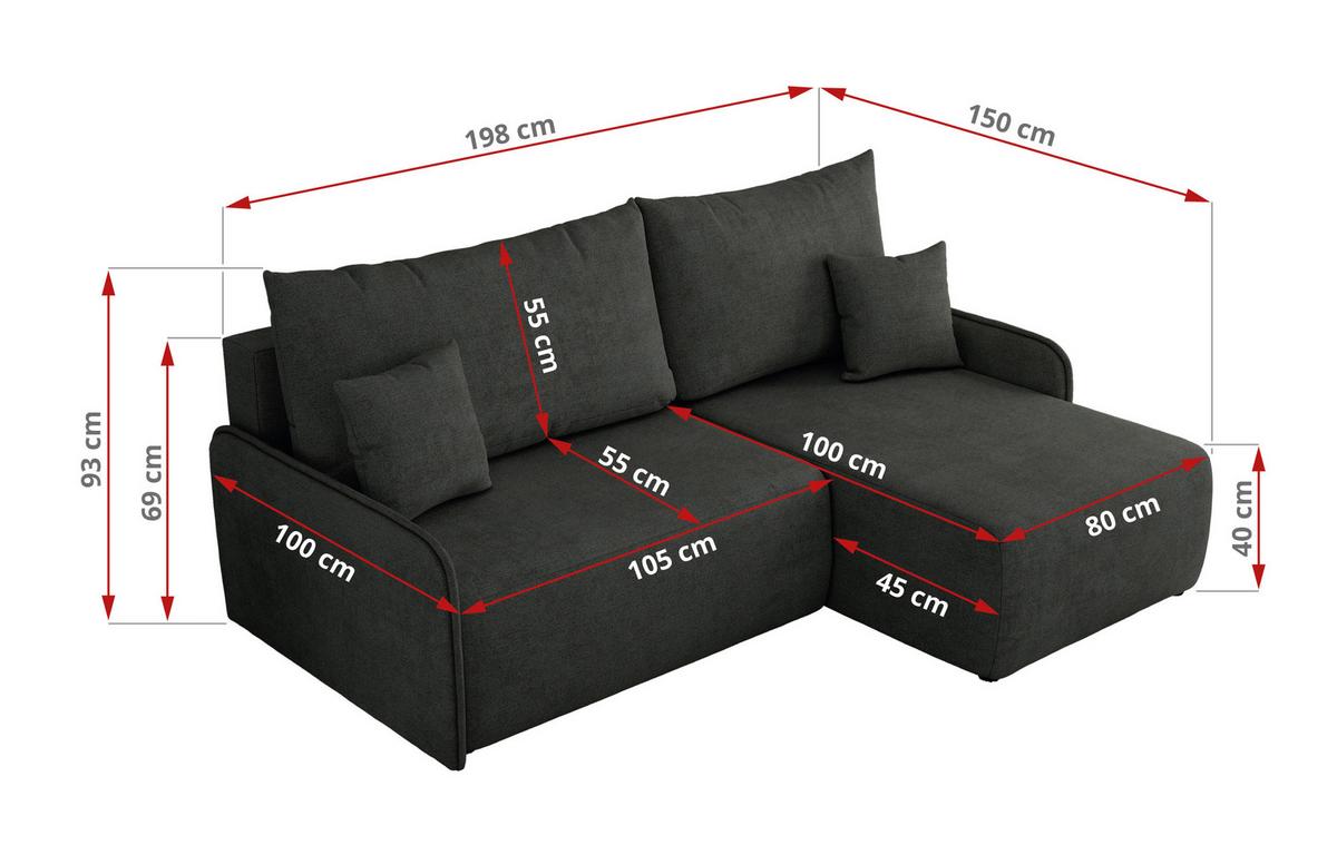 ECKSCHLAFSOFA ARPA L Dunkelgrau Struktur - links - Dunkelgrau/Schwarz, Kunststoff/Textil (198/150cm) - MKS