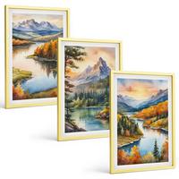 BILDER SET 3er Set - 40x60 cm Goldrahmen - Berglandschaften mit einem Fluss - Goldfarben, Kunststoff (40/60cm) - TULUP