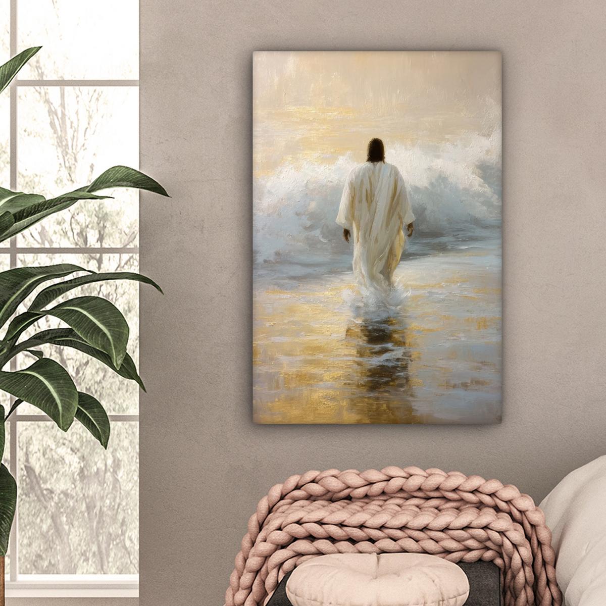 LEINWANDBILD Gemälde - Welle - Jesus - Abstrakt Wanddeko 40x60 cm - Goldfarben, Textil (40/60cm) - MuchoWow