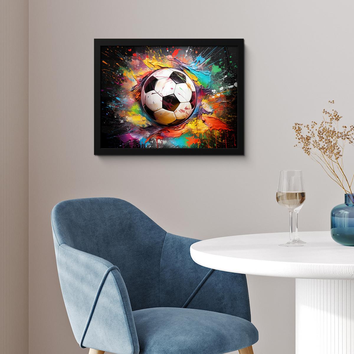 POSTER MIT RAHMENGERAHMTES BILD Fußball - Farbe - Farben - Schwarz - Weiß 40x30 cm - Weiß, Papier (40/30cm) - MuchoWow