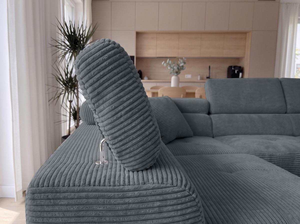 ECKSOFA L Form Konak Dunkelgrau 276/201/90 cm Links mit Schlaffunktion - Dunkelgrau/Silberfarben, Textil/Metall (203/276cm) - AX Living