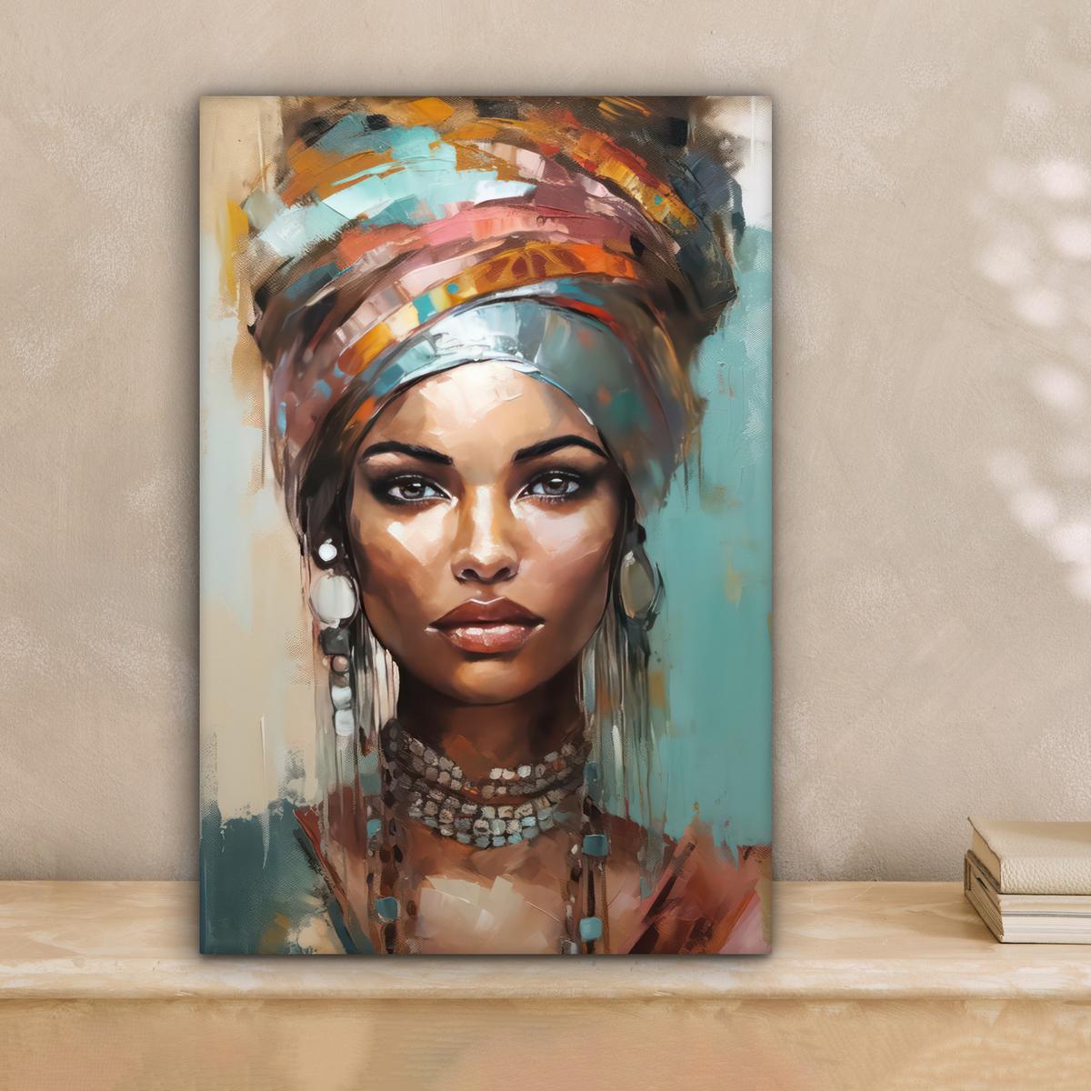 LEINWANDBILD Frau - Kunst - Schmuck - Porträt Deko Wohnzimmer 20x30 cm - Blaugrau, Textil (20/30cm) - MuchoWow