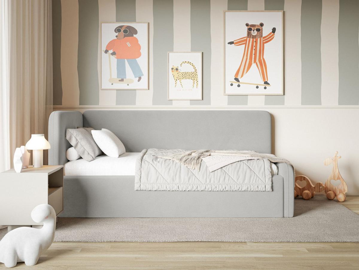JUGENDBETT Fanko Samt Hellgrau 90x200 cm - Hellgrau/Schwarz, Kunststoff/Textil (90/200cm) - Selsey