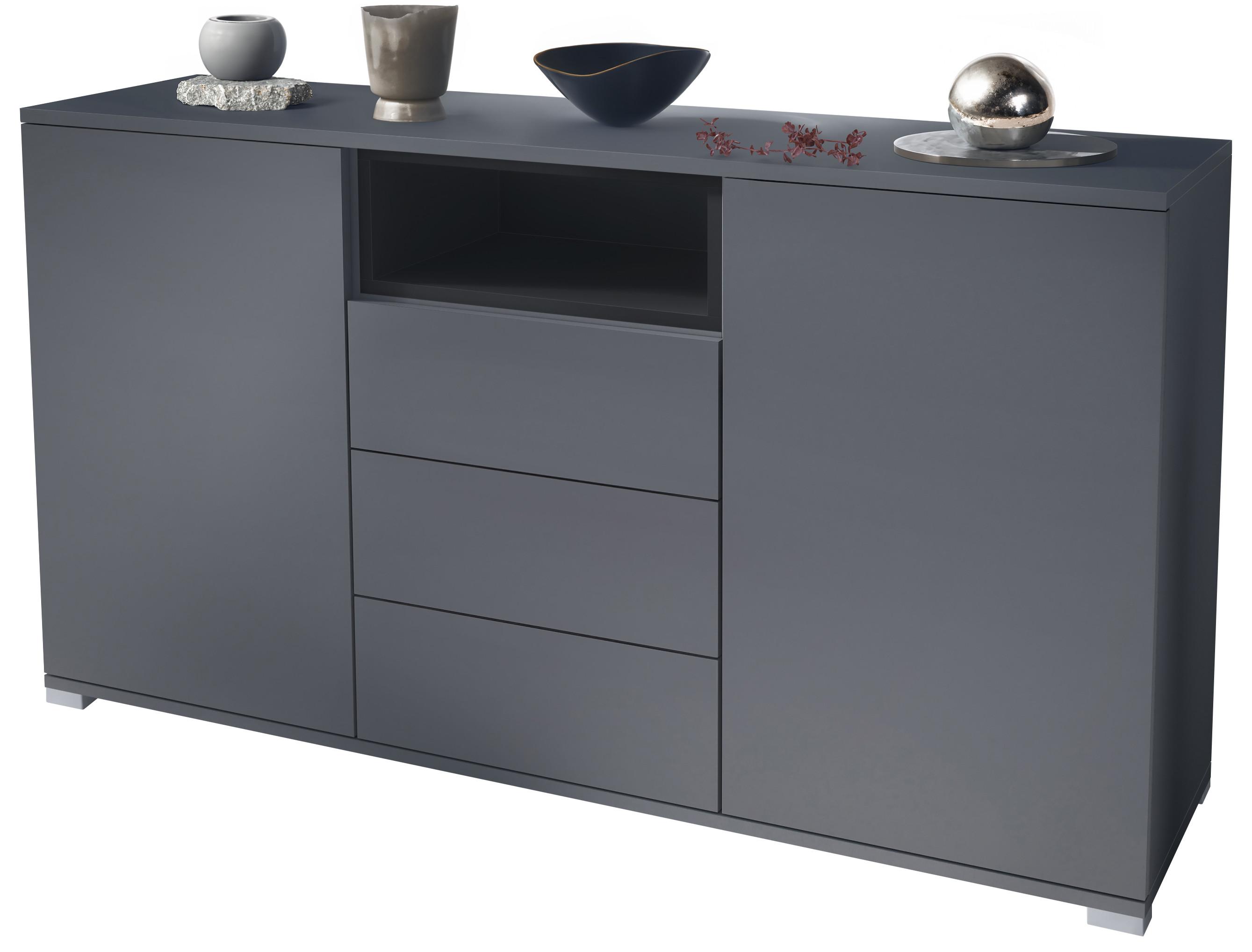 SIDEBOARD Skadu Schwarz matt - Anthrazit/Schwarz, Holzwerkstoff (138.5/75.5/35cm) - Vladon