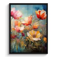 POSTER MIT RAHMEN Blumen - Aquarell - Kunst - Botanisch - Natur Posterleiste 60x80 cm - Orange, Papier (60/80cm) - MuchoWow