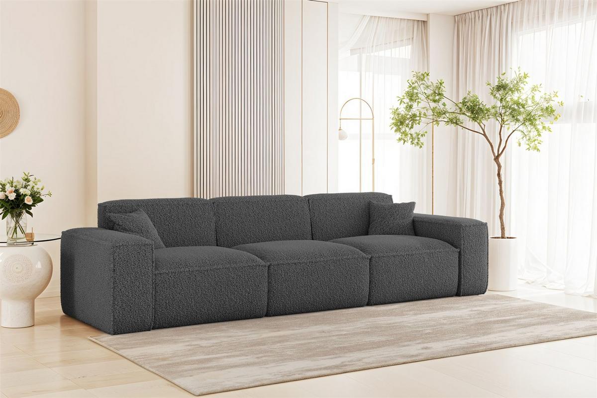 SOFASET Celes Premium 3-2-1 In Sven - Dunkelgrau, Holzwerkstoff/Textil (218/73/90cm) - Fun Möbel