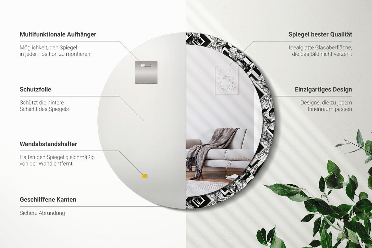 SPIEGEL Rund Ø 100 cm mit Aufdruck - Schwarz, Glas (100/100/0.4cm) - Wallfluent