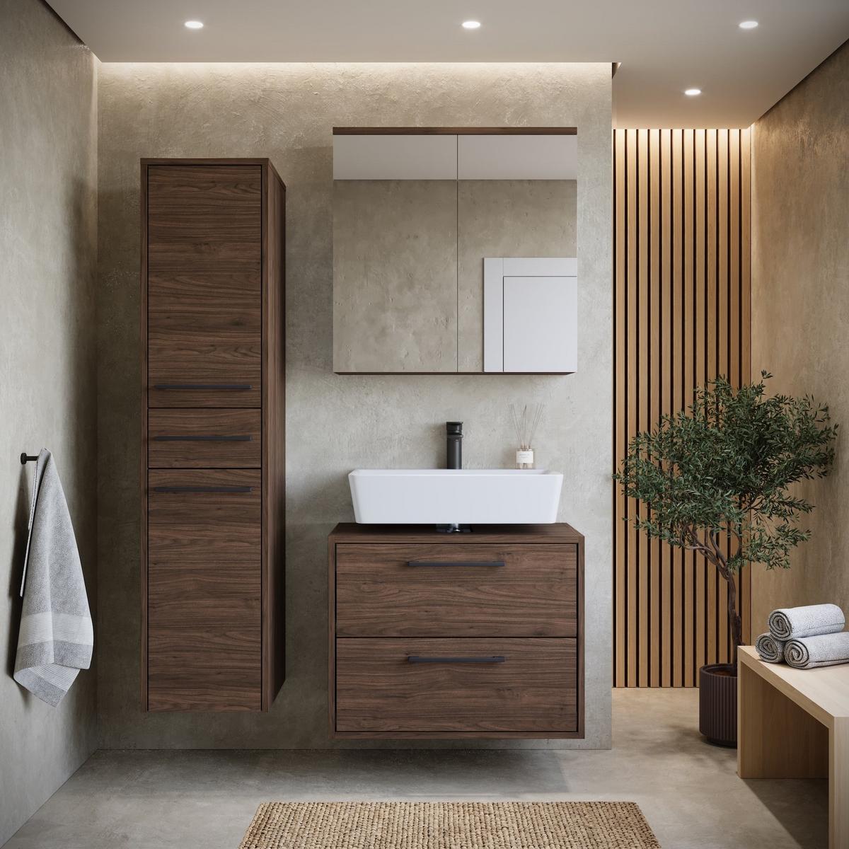 BADMÖBEL-SET Florence 3 Teile Walnuss Braun - 60 x 35 x 47 cm - Eichefarben, Holz (60/47/35cm) - Badplaats
