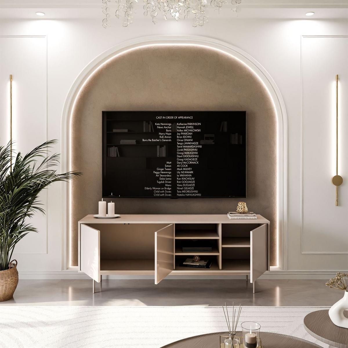 TV-SCHRANK SANAYI Kaschmir Hochglanz mit Gestell - Kaschmir, Holzwerkstoff (156/62/38cm) - Lookway