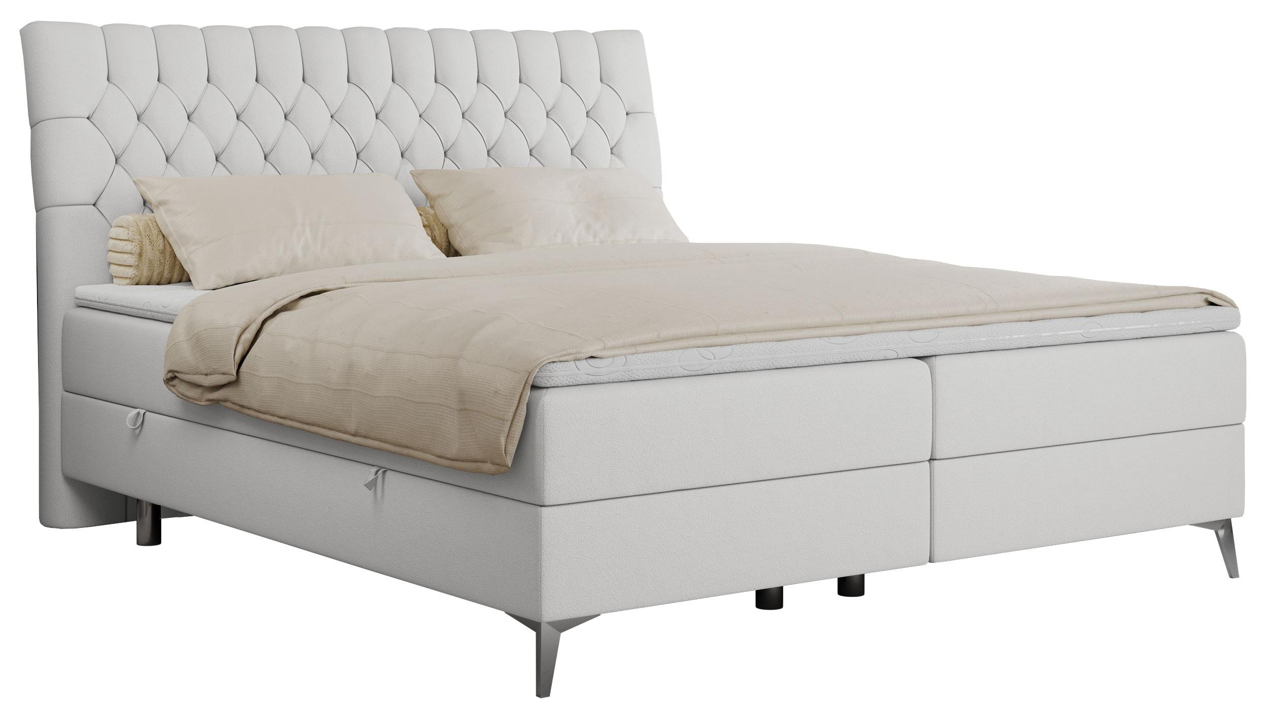 BOXBETT MILEN 160/200 Weiß Kunstleder - H3 - Weiß, Holz/Textil (160/200cm) - MKS
