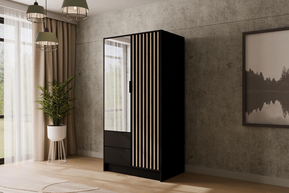 KLEIDERSCHRANK NELIA - 120 cm - Schwarz/Eiche Artisan, Holzwerkstoff (102/200/51cm) - ALTDECOR