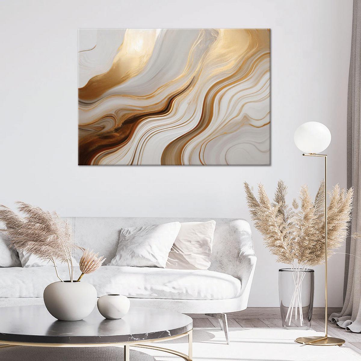 LEINWANDBILD Marmor mit goldenem abstraktem Beige 60x40cm - Goldfarben, Textil (60/40cm) - Feeby
