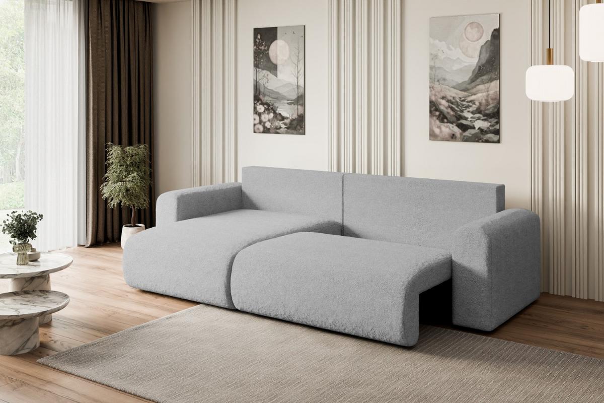 ECKSOFA mit Schlaffunktion und Bettkasten ORRO-L - 272x145x83 cm Hellgrau Bouclé - Hellgrau/Schwarz, Holzwerkstoff/Kunststoff (272/145cm) - ALTDECOR