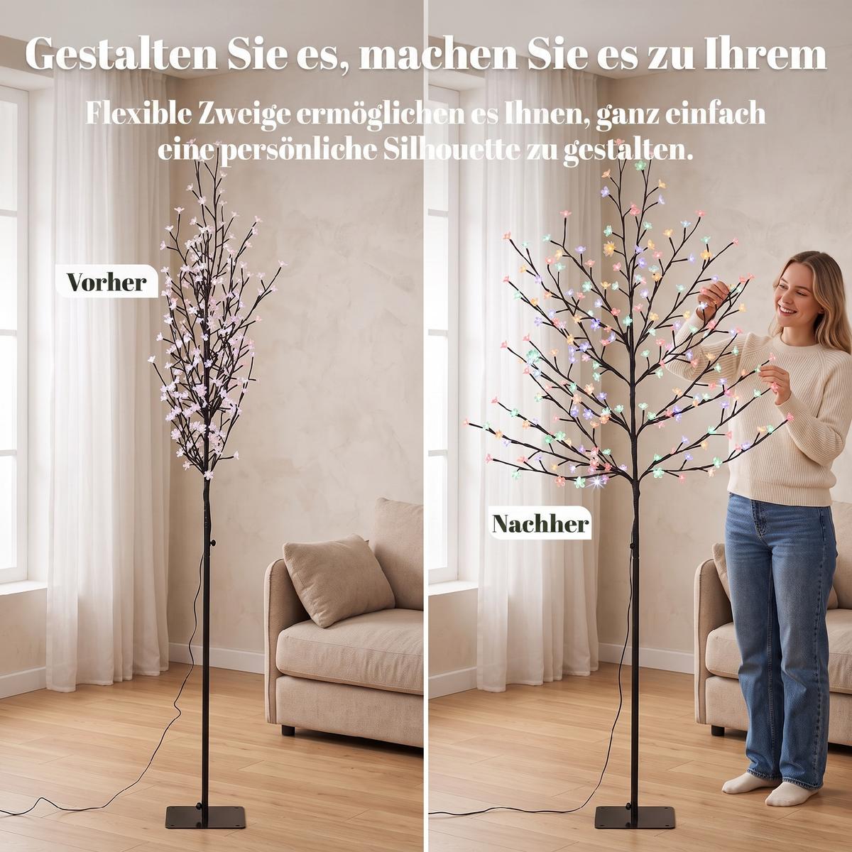 BELEUCHTETER-KIRSCHBLÜTENBAUM Stahl Transparent - Schwarz, Metall (60/180/60cm) - HOMCOM
