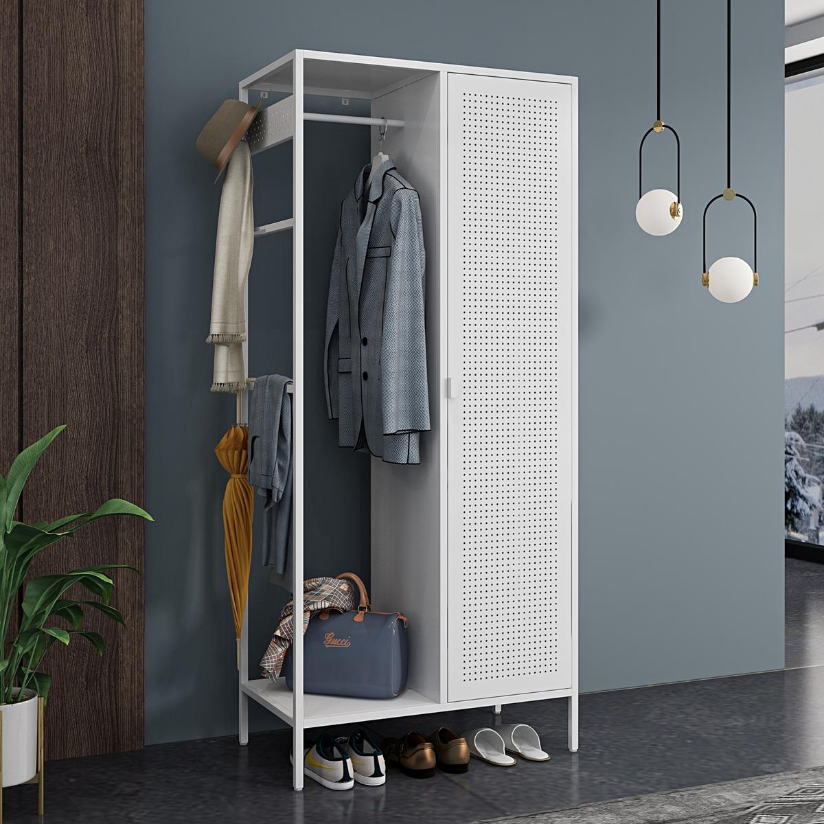 KLEIDERSCHRANK Puumala - Weiß, Metall (80/180/45cm) - [en.casa]