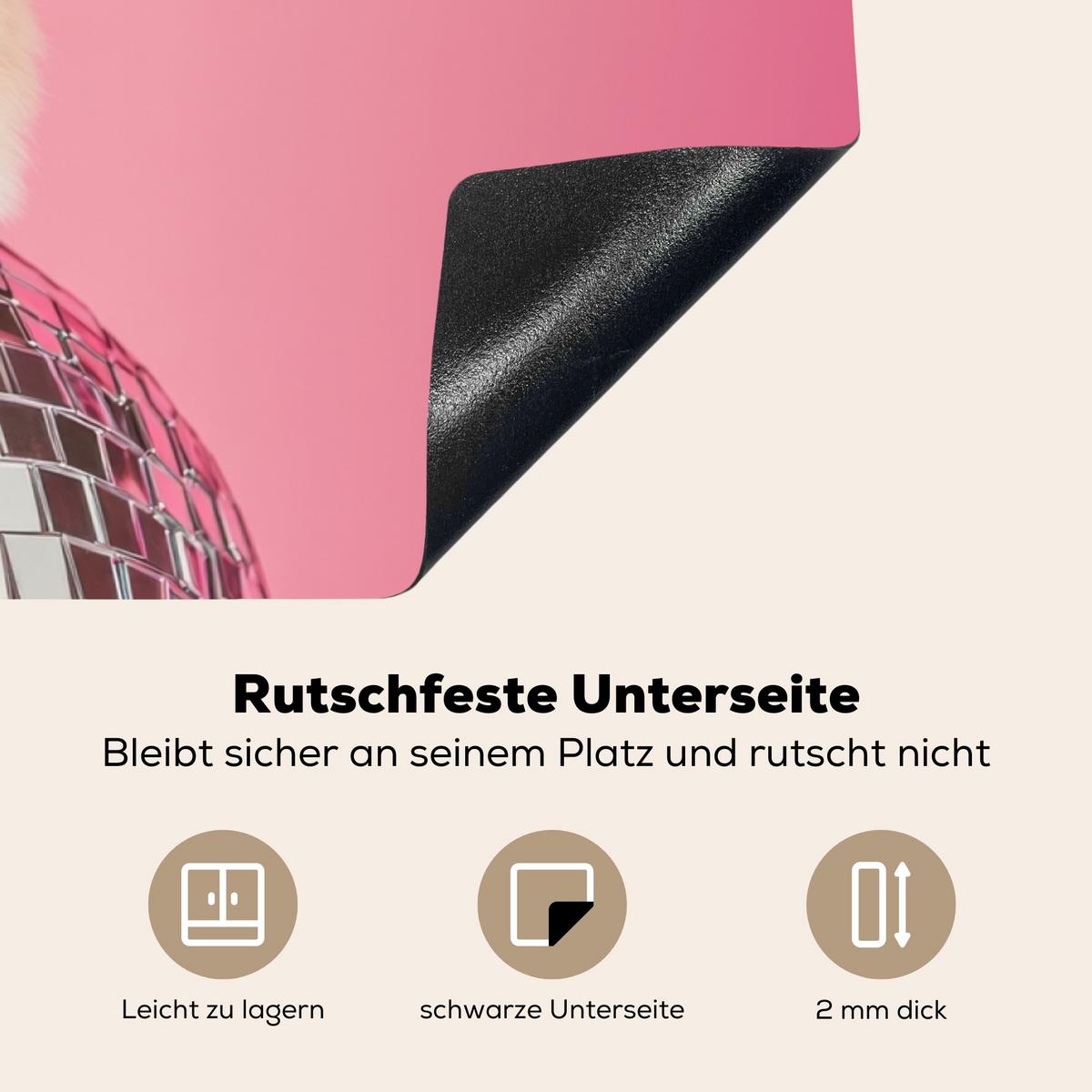HERDABDECKPLATTE Schleife - Discoball - Kaninchen Induktionsschutz 91.6x52.7 cm - Pink, Kunststoff (91.6/52.7/0.2cm) - MuchoWow