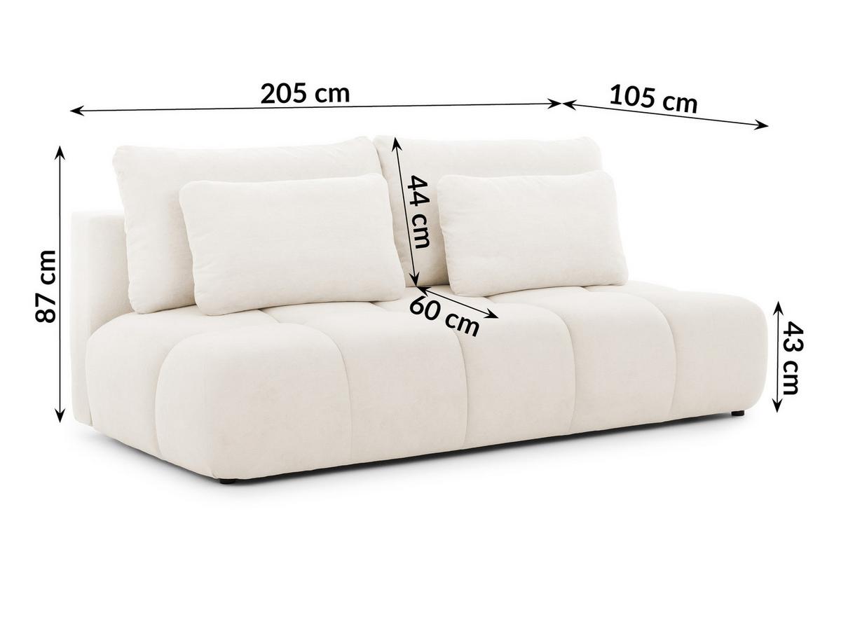 SCHLAFSOFA Belluno aus hochwertigem Creme Plüschstoff mit Bettkasten und tiefen Steppungen in Bubble-Optik - Creme/Schwarz, Holz/Kunststoff (205/87/105cm) - S-Style