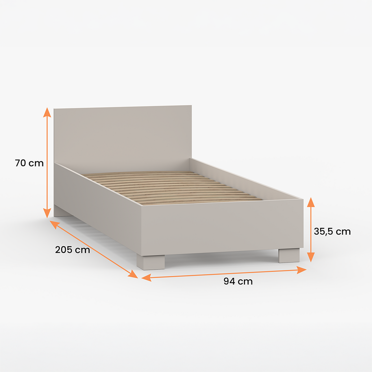 BETT 90×200 JONAS IV 36 Kaschmir/Kaschmir - Kaschmir, Holzwerkstoff - imoebel24