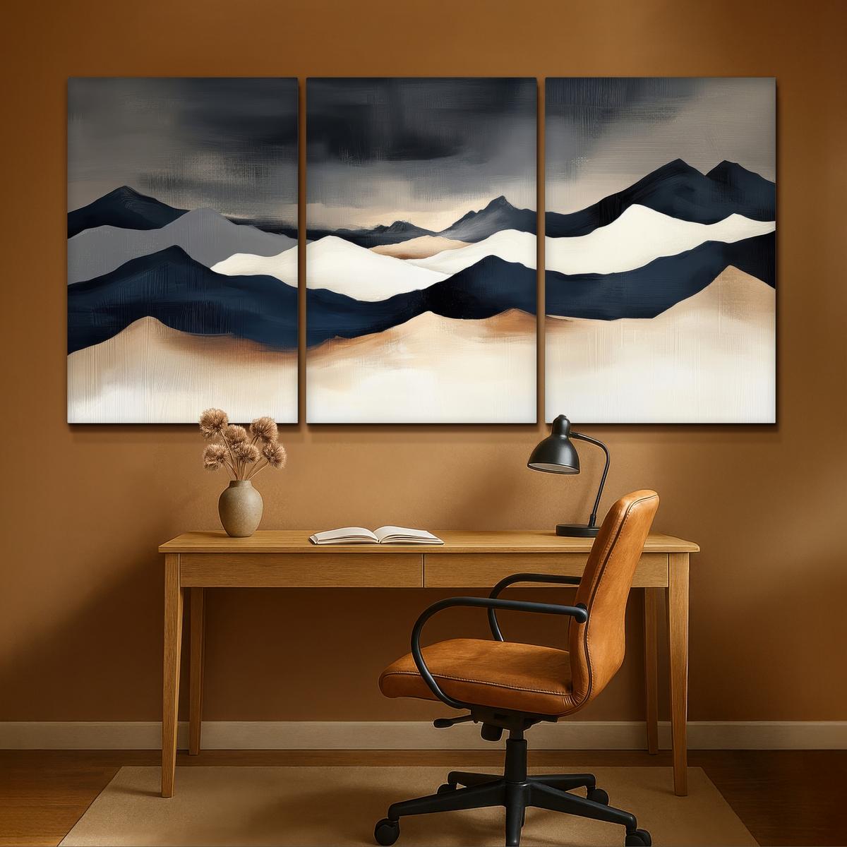 LEINWANDBILD 3er Set Landschaft - Abstrakt - Modern 240x120 cm - Dunkelblau, Textil (240/120cm) - MuchoWow