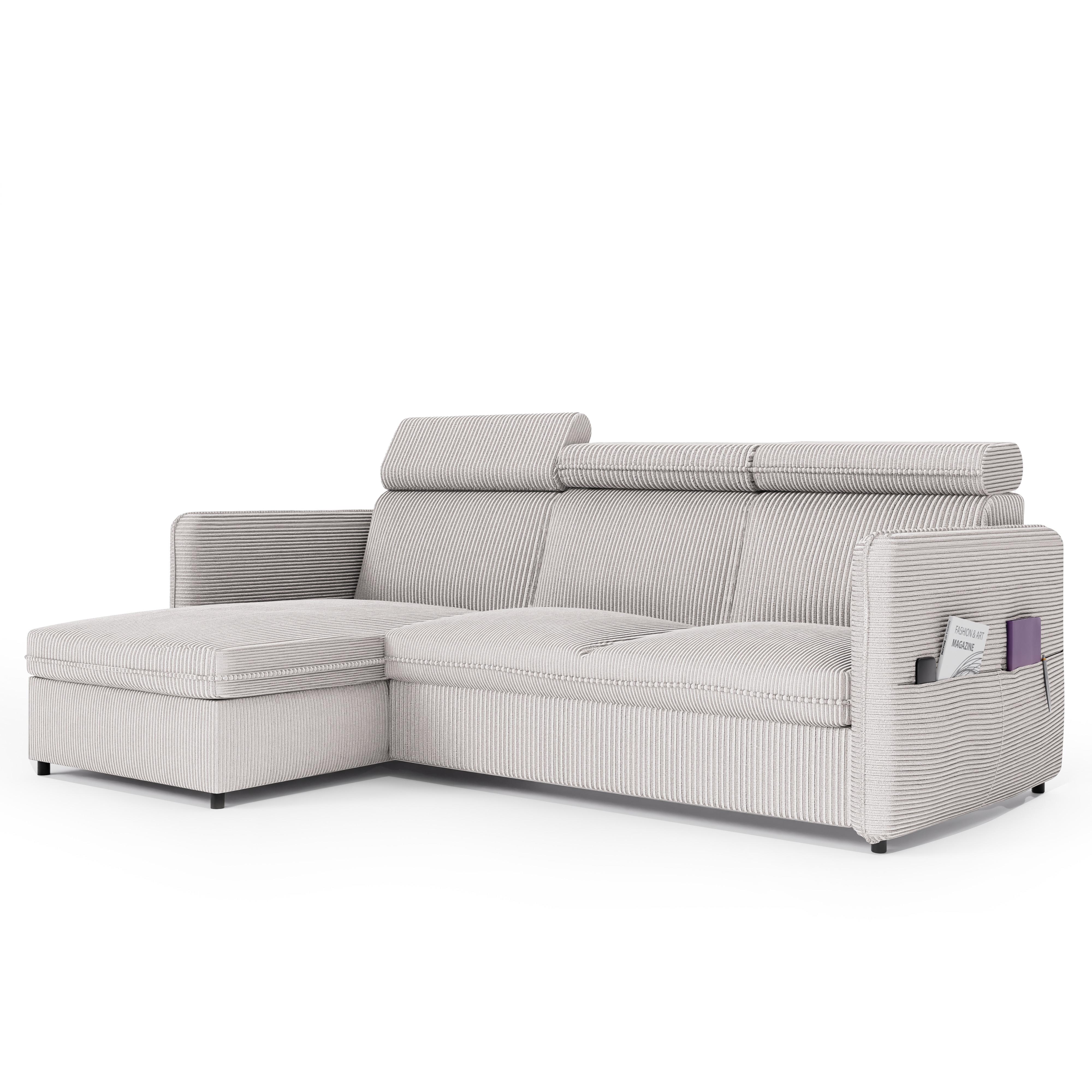 ECKSOFA mit Schlaffunktion und Bettkasten, Beige - Beige, Holzwerkstoff/Textil (220/140cm) - Idohome