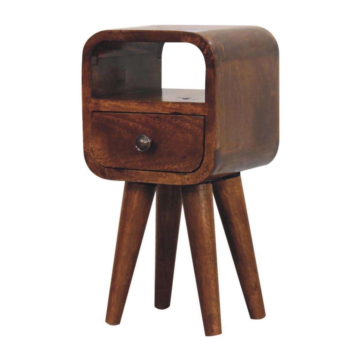 NACHTTISCH Extra Mini Curve mit Offenem Slot, 1 Schublade, Braun - Messingfarben/Braun, Mangoholz/Holz (20/40/20cm) - Artisan Furniture