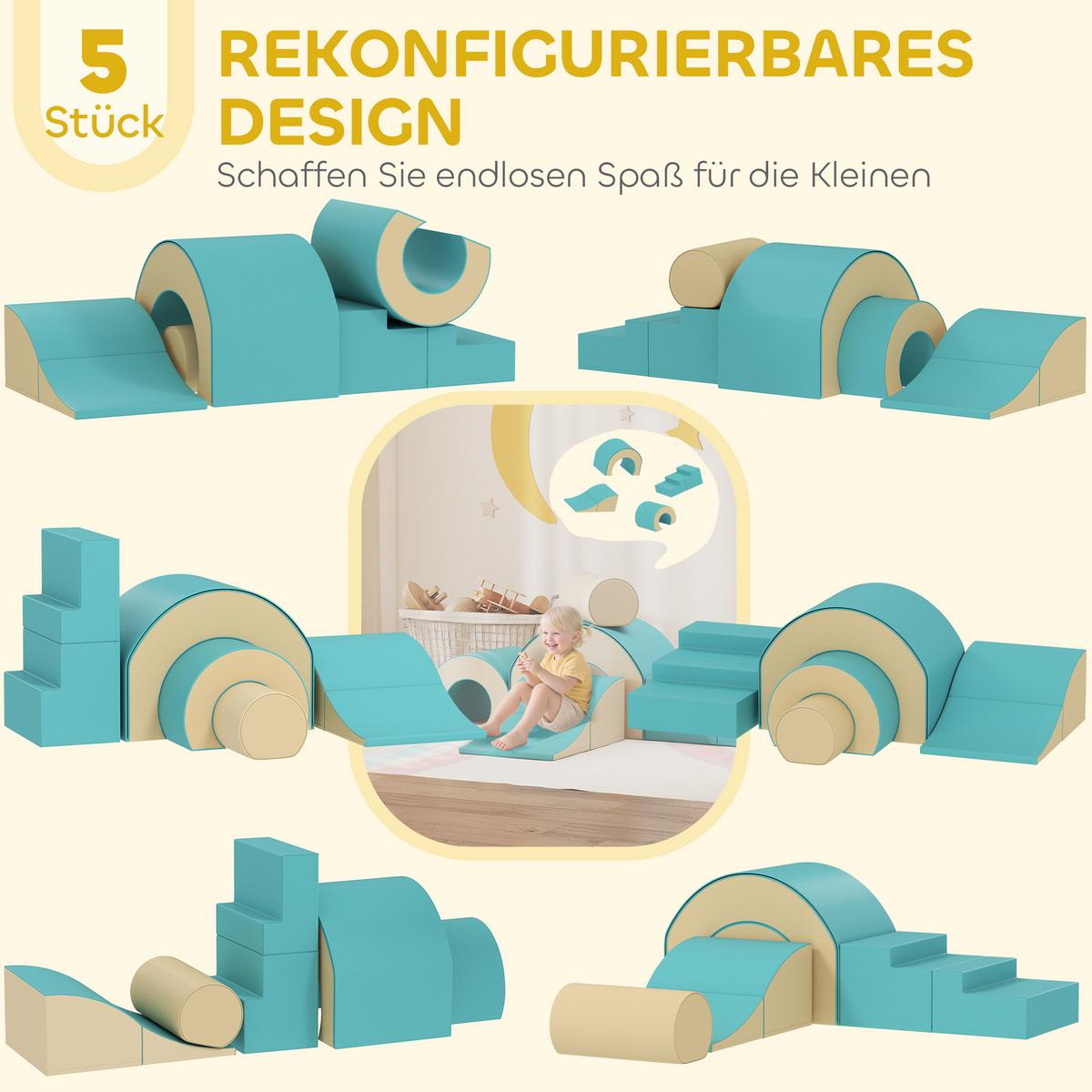 SCHAUMSTOFF Bausteine Kinder 5 tlg. Klettern Softbausteine Riesenbausteine Grün - Grün, Kunststoff (39/181cm) - AIYAPLAY