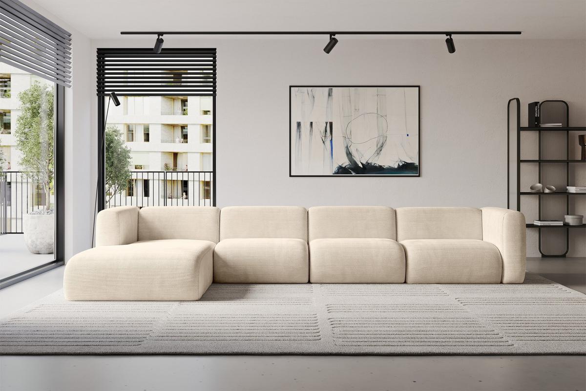 ECKSOFA Ottomane Links MIRA-L3 409x179x70 Beige Cord - Sandfarben/Beige, Holzwerkstoff/Kunststoff (409/179cm) - ALTDECOR