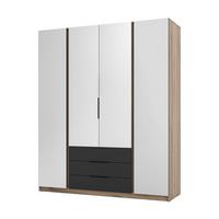 DREHTÜRENSCHRANK CAGLIARI 200/239/61,9cm 4-türig mit Spiegel Goldfarben - Goldfarben/Schwarz, Holzwerkstoff (200/239/61.9cm) - MASSENO