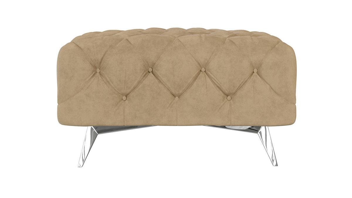 HOCKER Chesterfield Laura Beige Samt - Beige/Silberfarben, Holz/Textil (80/45/80cm) - S-Style Möbel