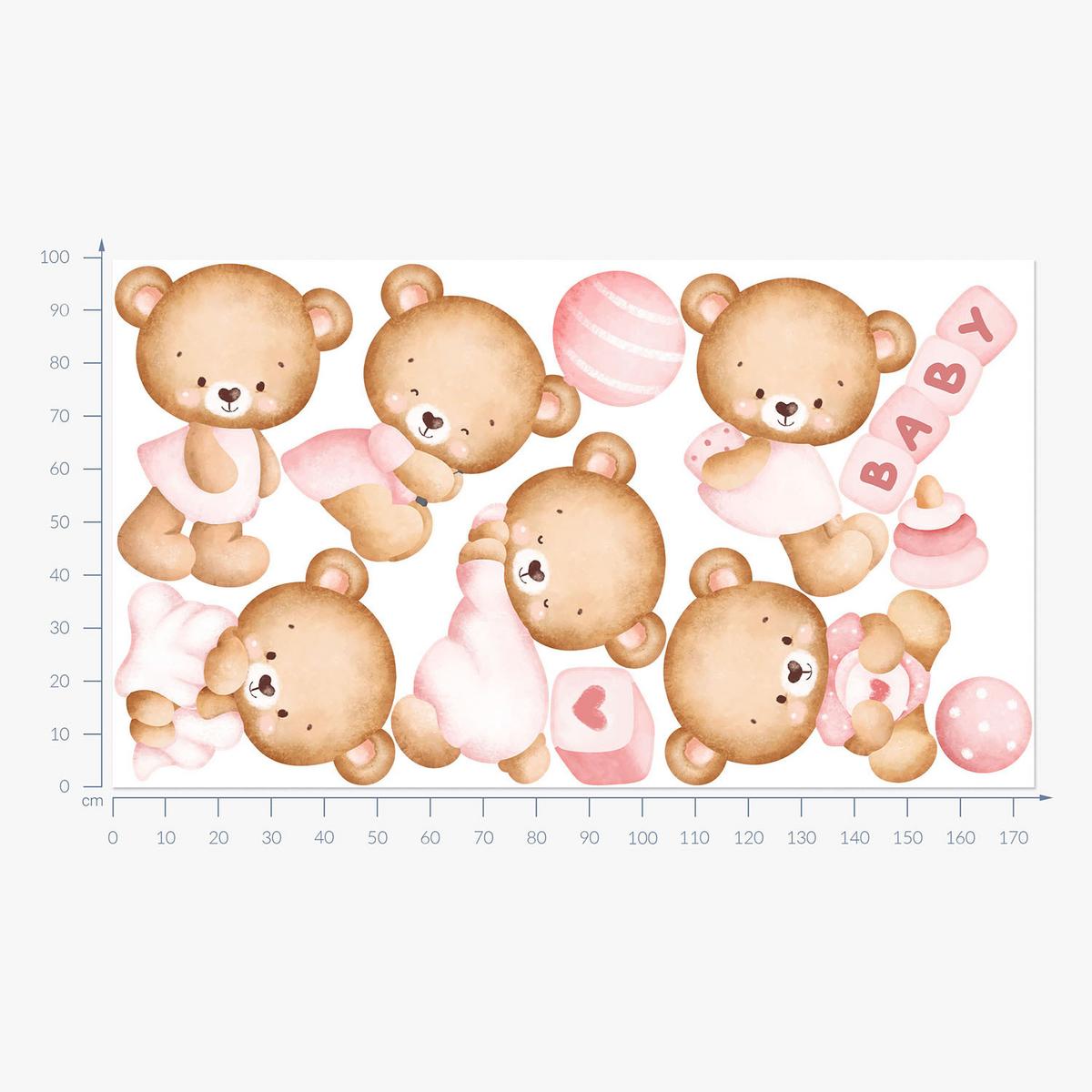 WANDAUFKLEBER 100x175cm - Niedliche Teddybären - Multicolor, Kunststoff (100/175/0.1cm) - Wallfluent
