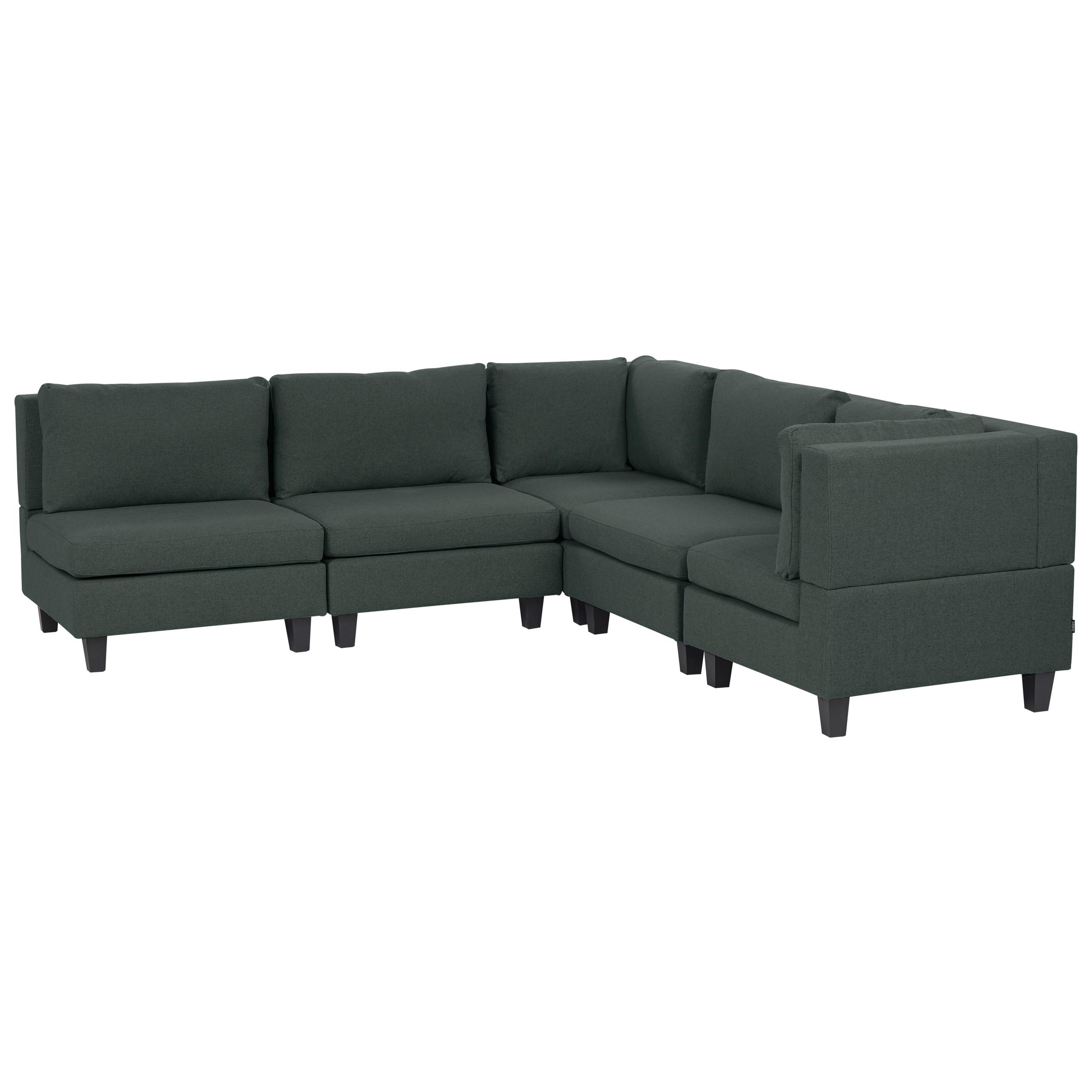 ECKFSOFA Modul 5-Sitzer linksseitig Dunkelgrün Stoff Unstad - Schwarz/Grün, Textil (228/228cm) - Beliani