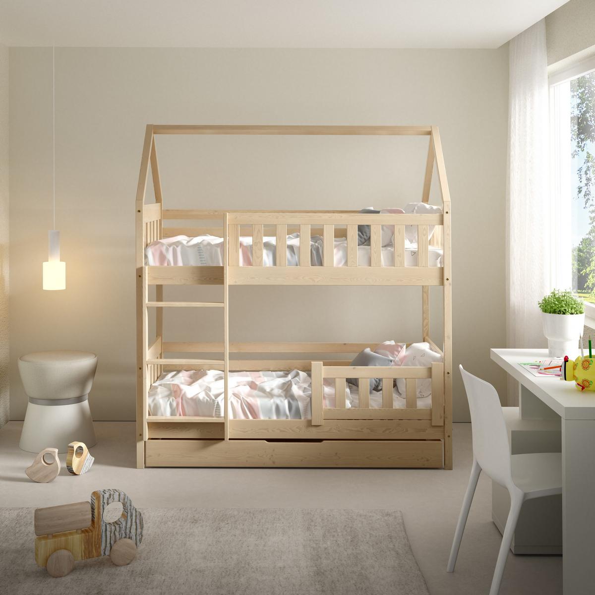 ETAGENBETT ELENA mit Bettkasten 80x160 cm Kieferfarben - Kieferfarben, Holz (80/160cm) - MASSENO