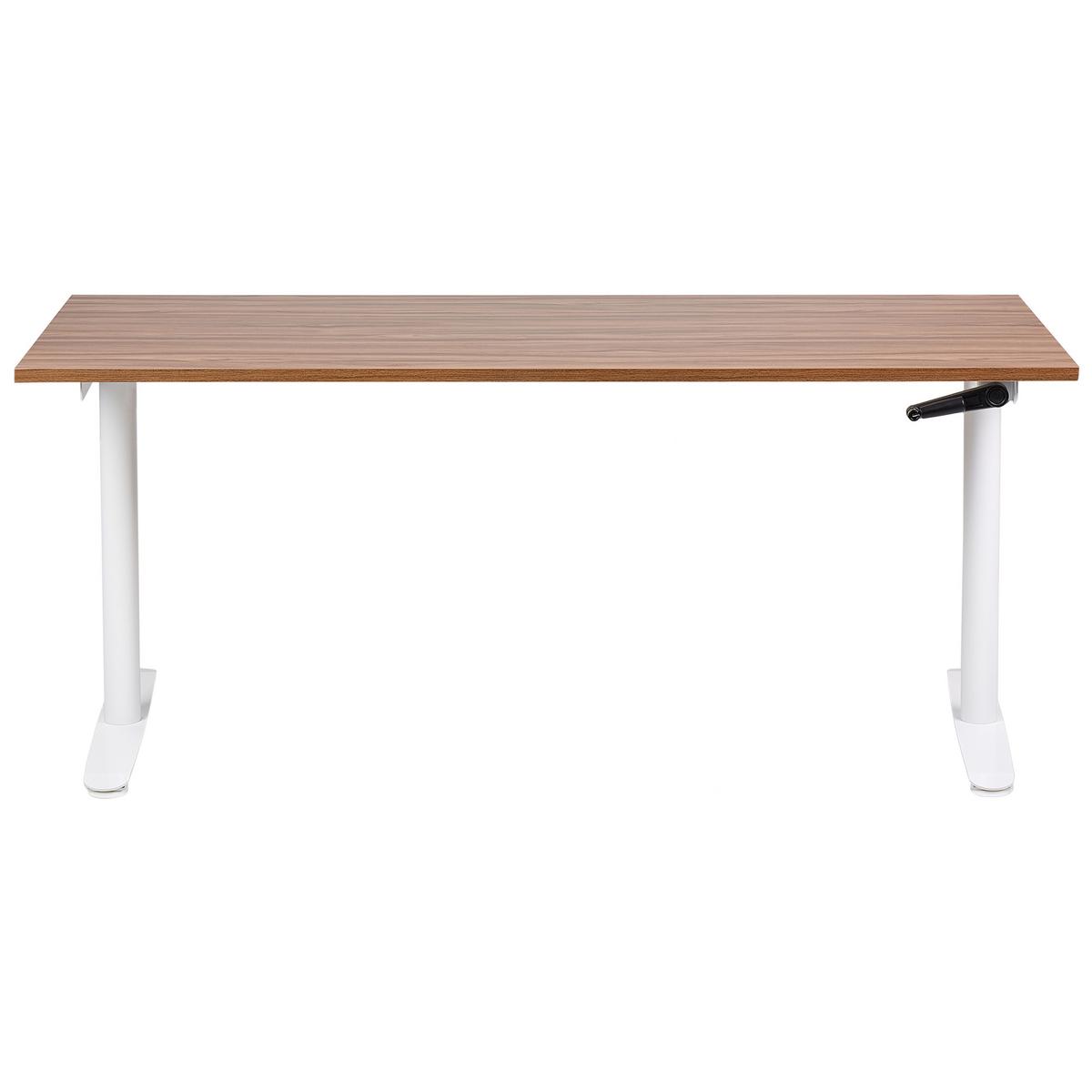SCHREIBTISCH braunweiß 160/72 cm manuell höhenverstellbar Destin IV - Dunkelbraun/Weiß, Holz (72/160/74cm) - Beliani