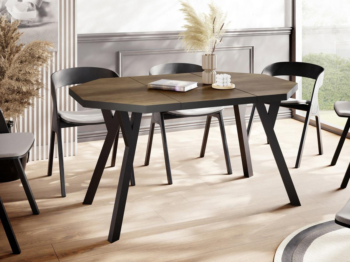 ESSTISCH Desmond achteckiger ausziehbarer, Lefkas Eiche 100-200/100/76 cm - Alteiche/Schwarz, Holz/Holzwerkstoff (100/200/76cm) - WFL GROUP