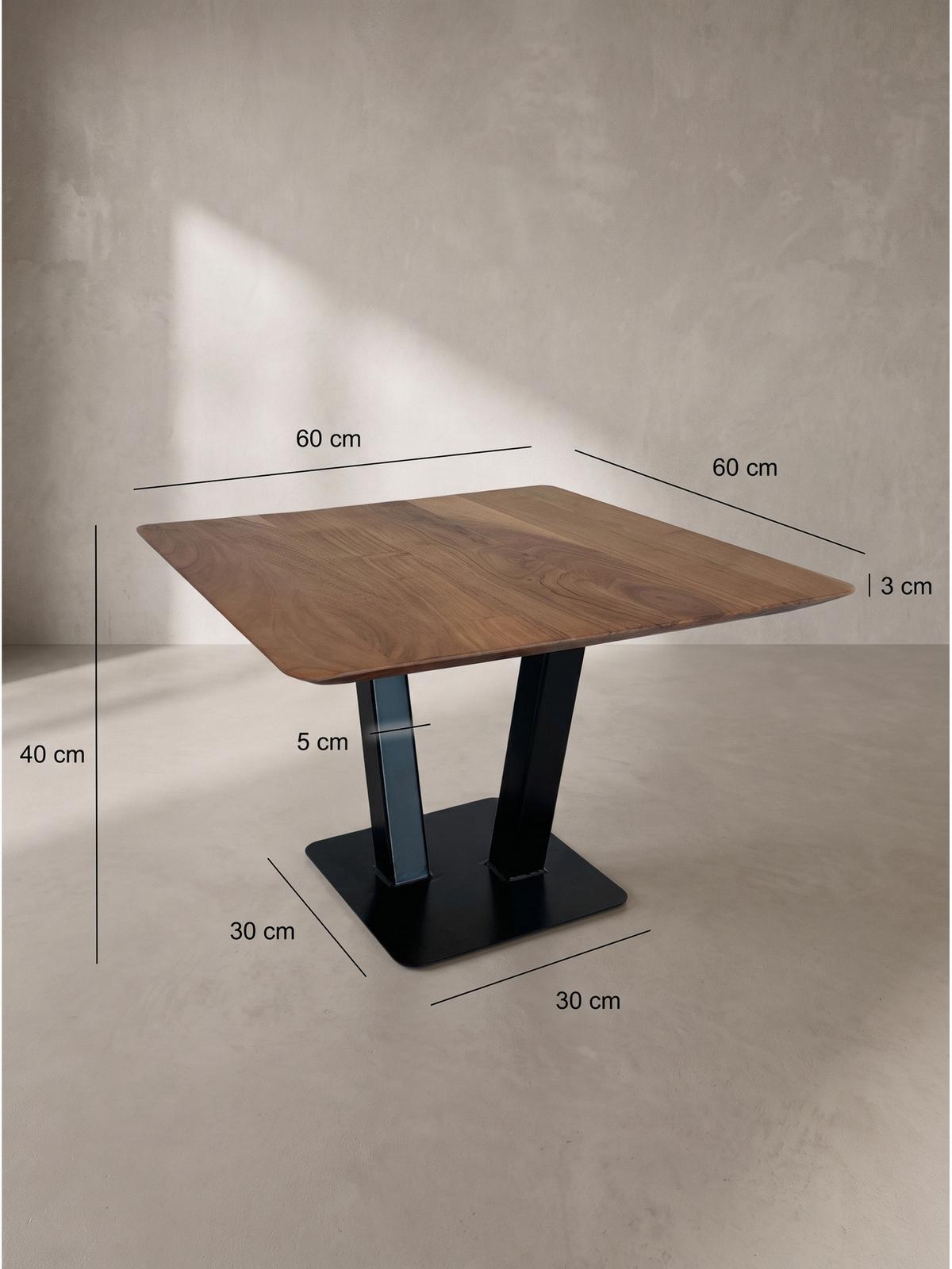 COUCHTISCH PERUGIA, Akazie Massivholz, Akazie-Schwarz, 60 x 60 x 40 cm - Schwarz/Akaziefarben, Holz/Metall (60/60/40cm) - KADIMA DESIGN