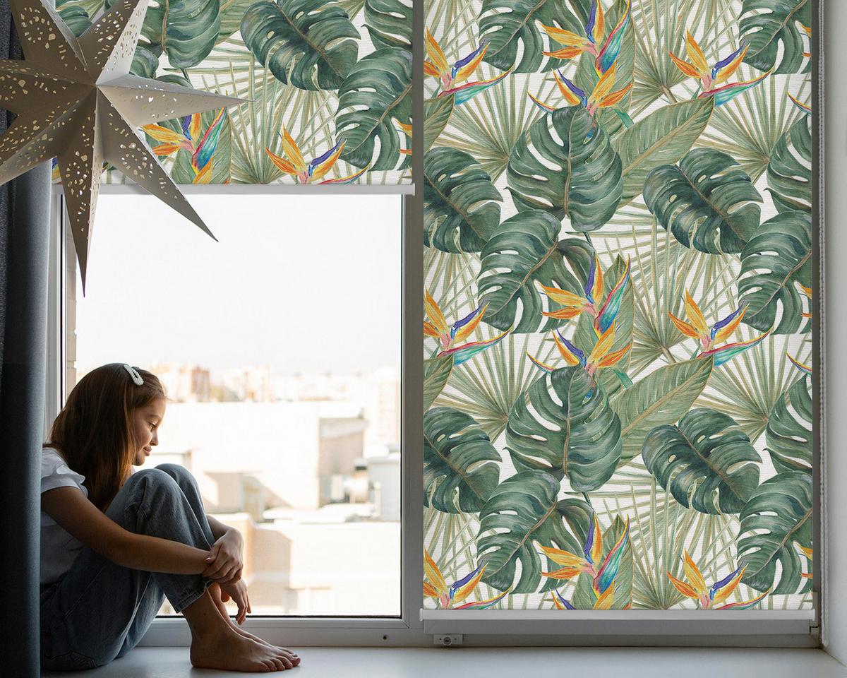INNENROLLO - Fensterrollo - Rollo - 70x140 cm - Tropische Pflanzen - Grün, Kunststoff (70/140/0.5cm) - TULUP