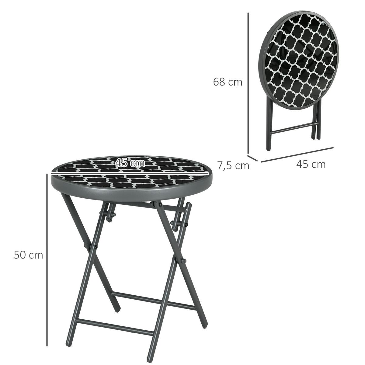 BEISTELLTISCH, Schwarz, Metall, Glas - Schwarz, Glas/Metall (45/45/50cm) - Outsunny