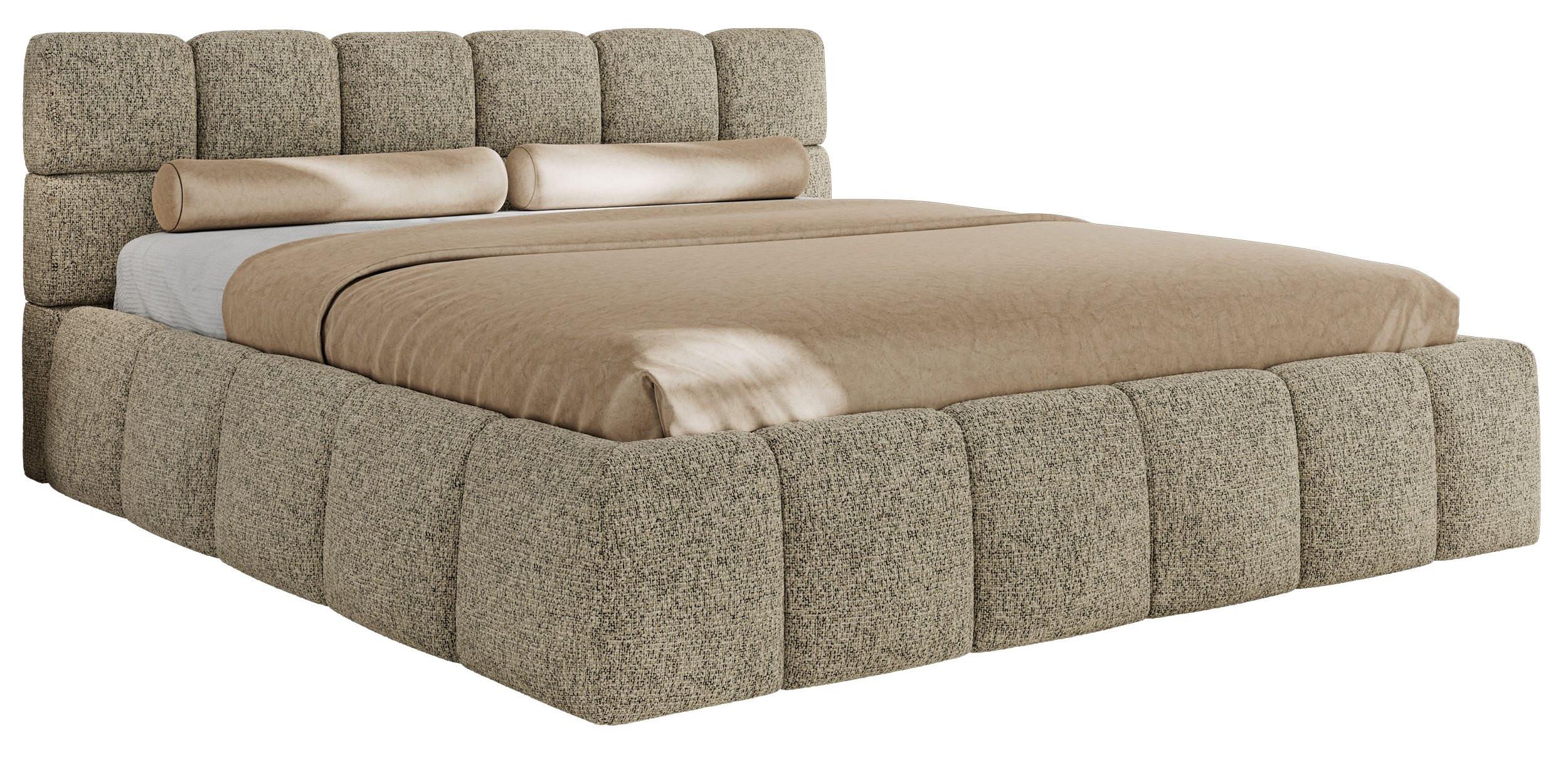 POLSTERBETT NIRA CLASSIC 180/200 - Dunkelbeige Strukture - Multipocket-Matratze - Taupe, Textil (180/200cm) - MKS