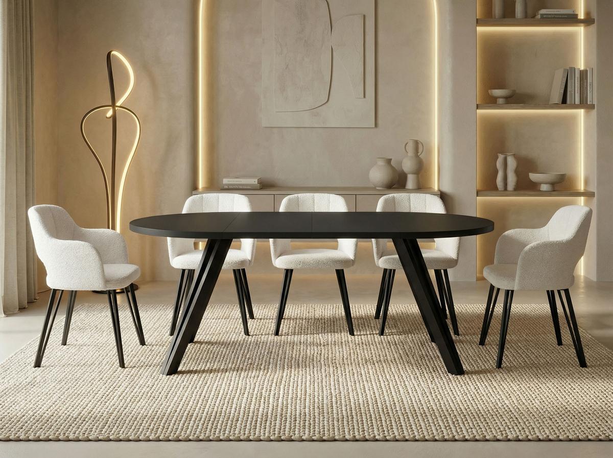 ESSTISCH Ravero runder ausziehbarer, Schwarz 100-180/100/77 cm - Schwarz, Holz/Holzwerkstoff (100/180/76.5cm) - WFL GROUP