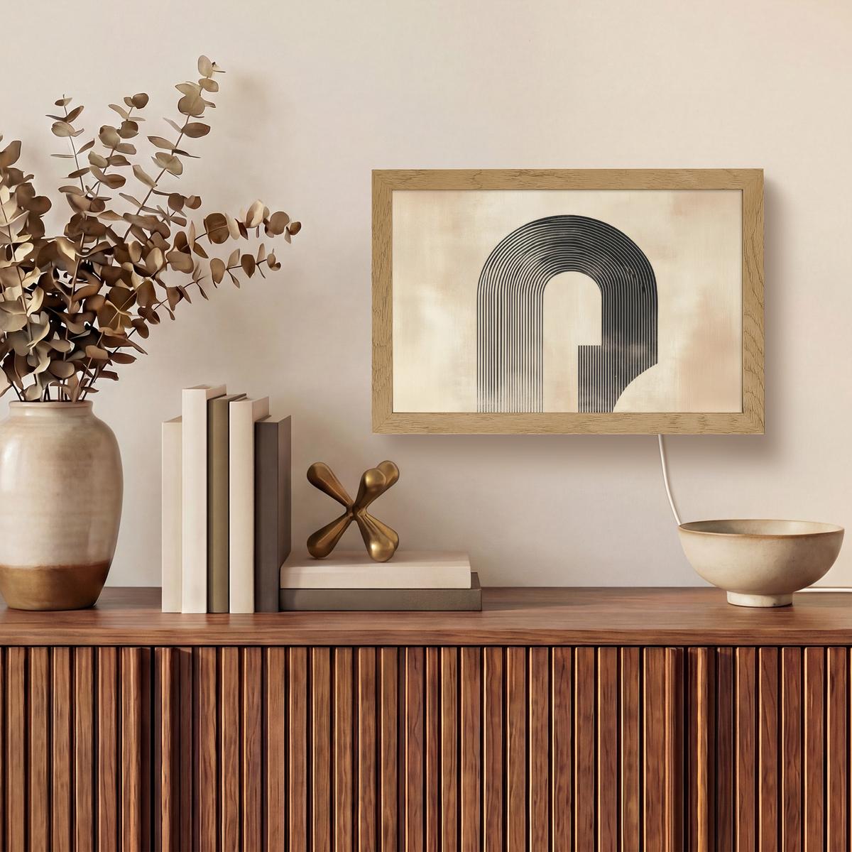 WANDLEUCHTE Schleife - Streifen - Minimalistisch - Schwarz 30x20 cm - Beige, Holzwerkstoff (30/20/8cm) - OnlyWow
