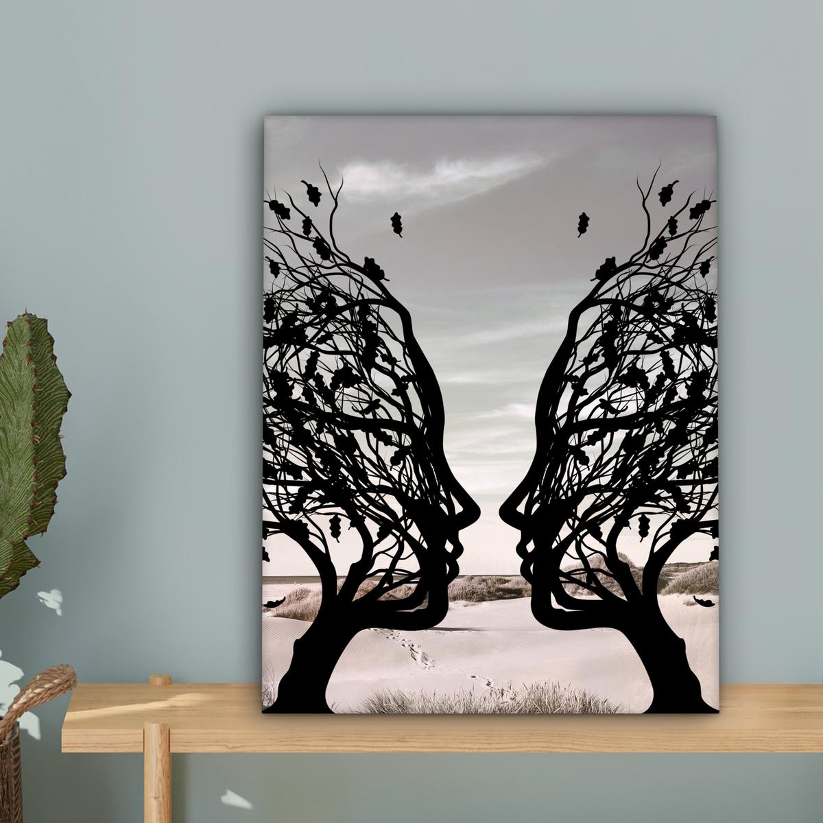 LEINWANDBILD Strand - Meer - Menschen - Baum - Moderne Kunst Room Decor 30x40 cm - Hellgrau, Textil (30/40cm) - MuchoWow