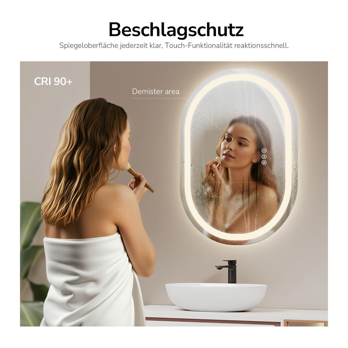 BADSPIEGEL mit Beleuchtung in Laufbahnform 80/60 cm - Transparent, Glas (80/60/2.5cm) - EMKE