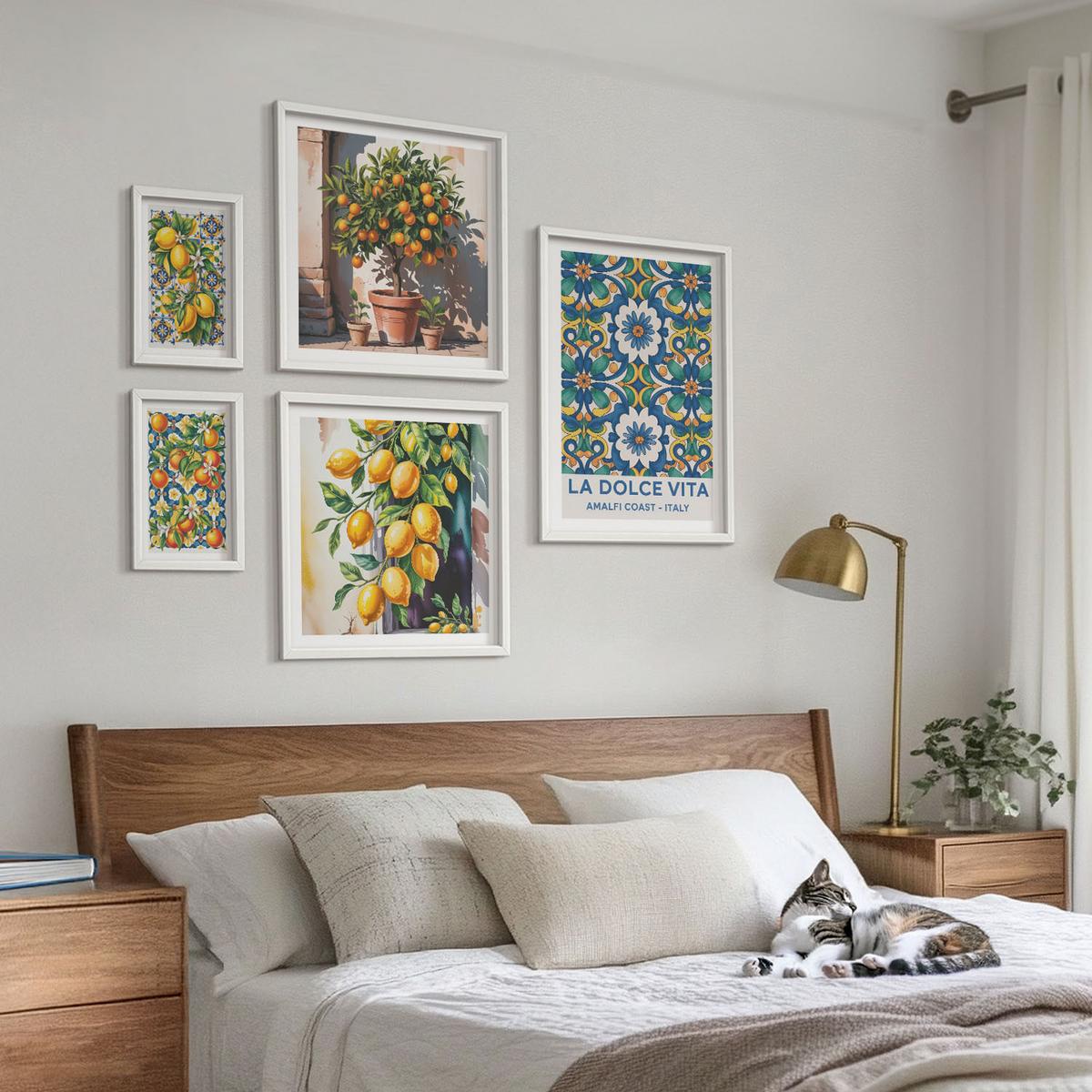 BILDER SET 5er Set - 50x50 cm & 20x30 cm & 40x60 cm Weißer Rahmen - Zitronenlimonade blaue Tür - Weiß, Kunststoff (40/60cm) - TULUP