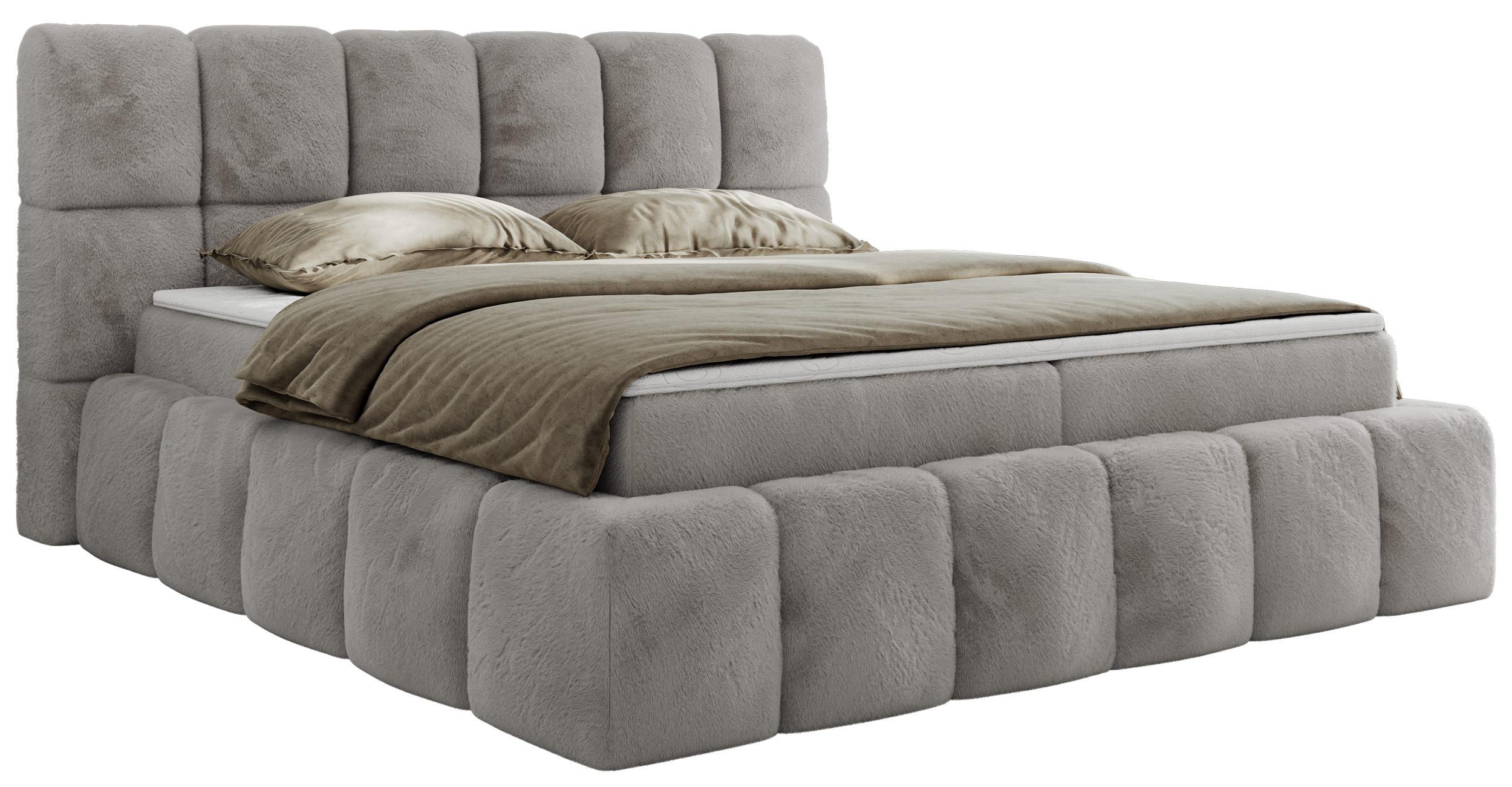 BOXBETT NIRA 180/200 - Hellgrau Plüsch - H3 - Hellgrau, Holz/Textil (180/200cm) - MKS