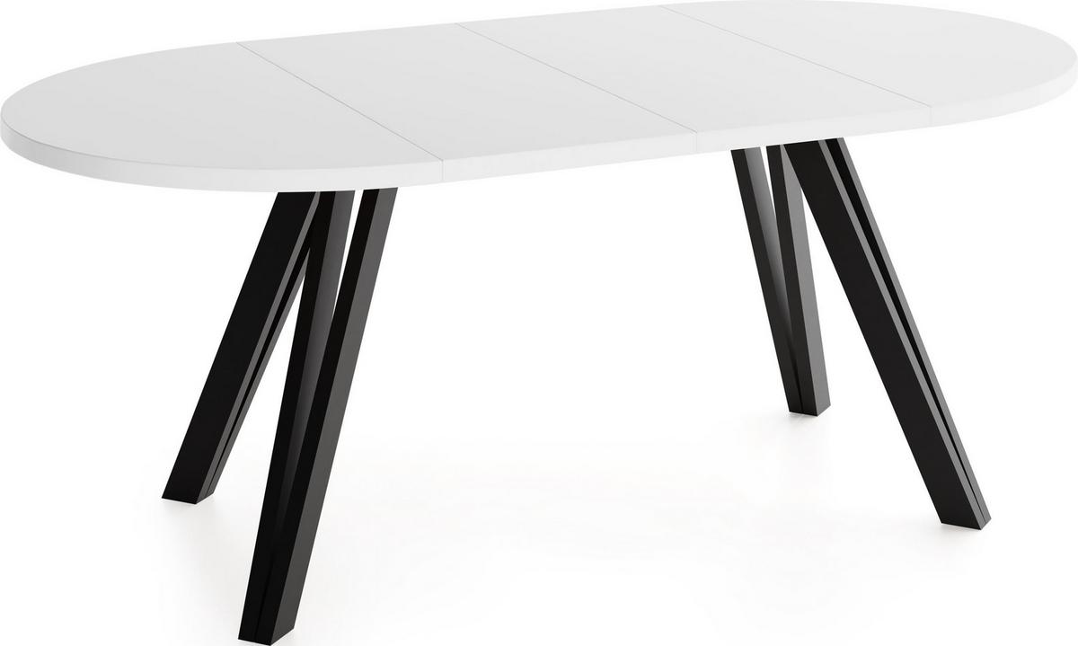 ESSTISCH Ravero runder ausziehbarer, Weiß 100-180/100/77 cm - Schwarz/Weiß, Holz/Holzwerkstoff (100/180/76.5cm) - WFL GROUP