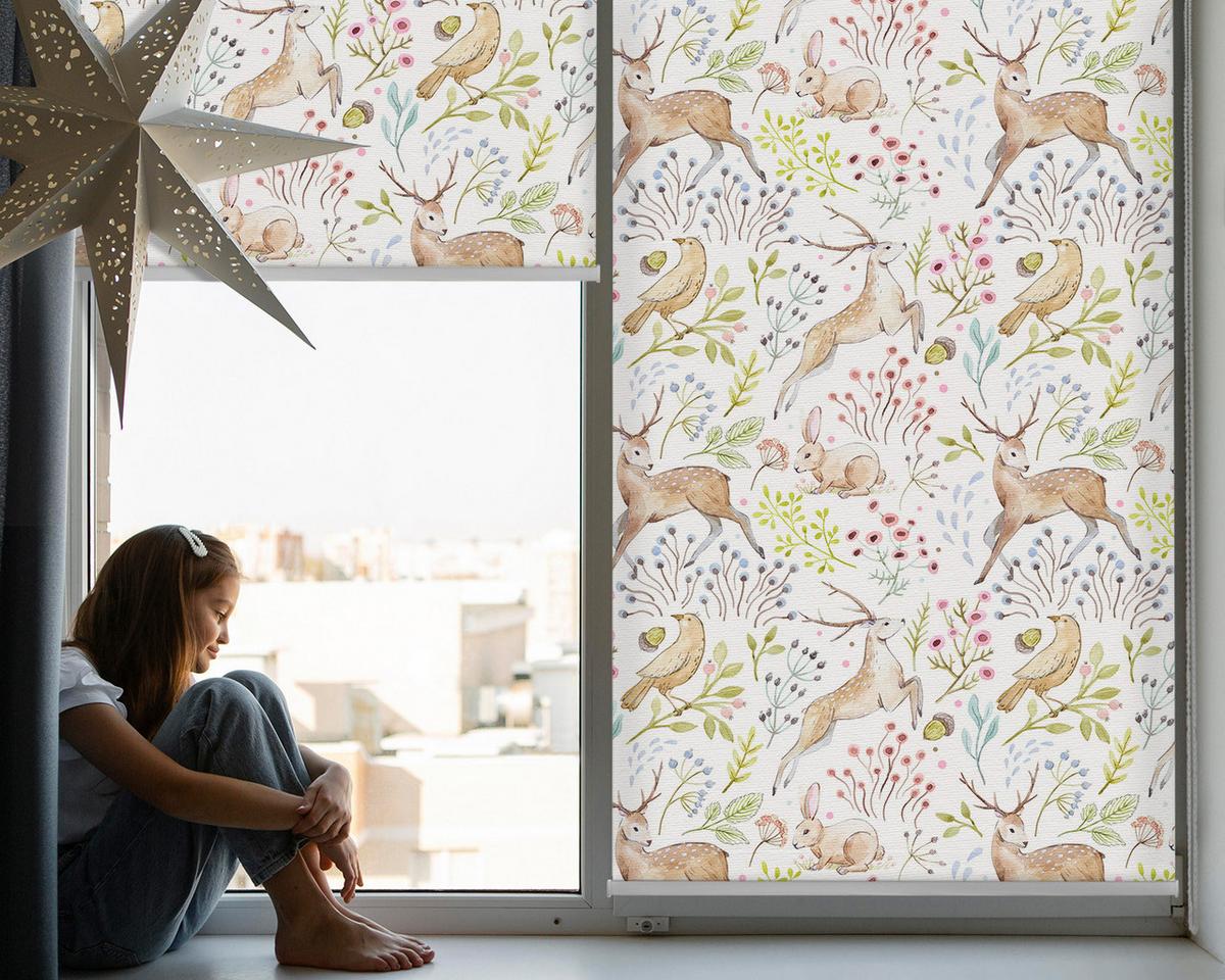 INNENROLLO - Fensterrollo - Rollo - 100x100 cm - Reh und Rothirsch - Braun, Kunststoff (100/100/0.5cm) - TULUP