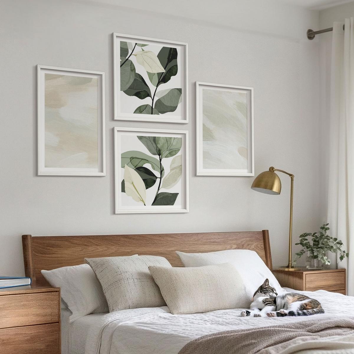 BILDER SET 4er Set - 50x50 cm & 40x60 cm Weißer Rahmen - Leuchtende, abstrakte Boho-Farben - Weiß, Kunststoff (50/50cm) - TULUP