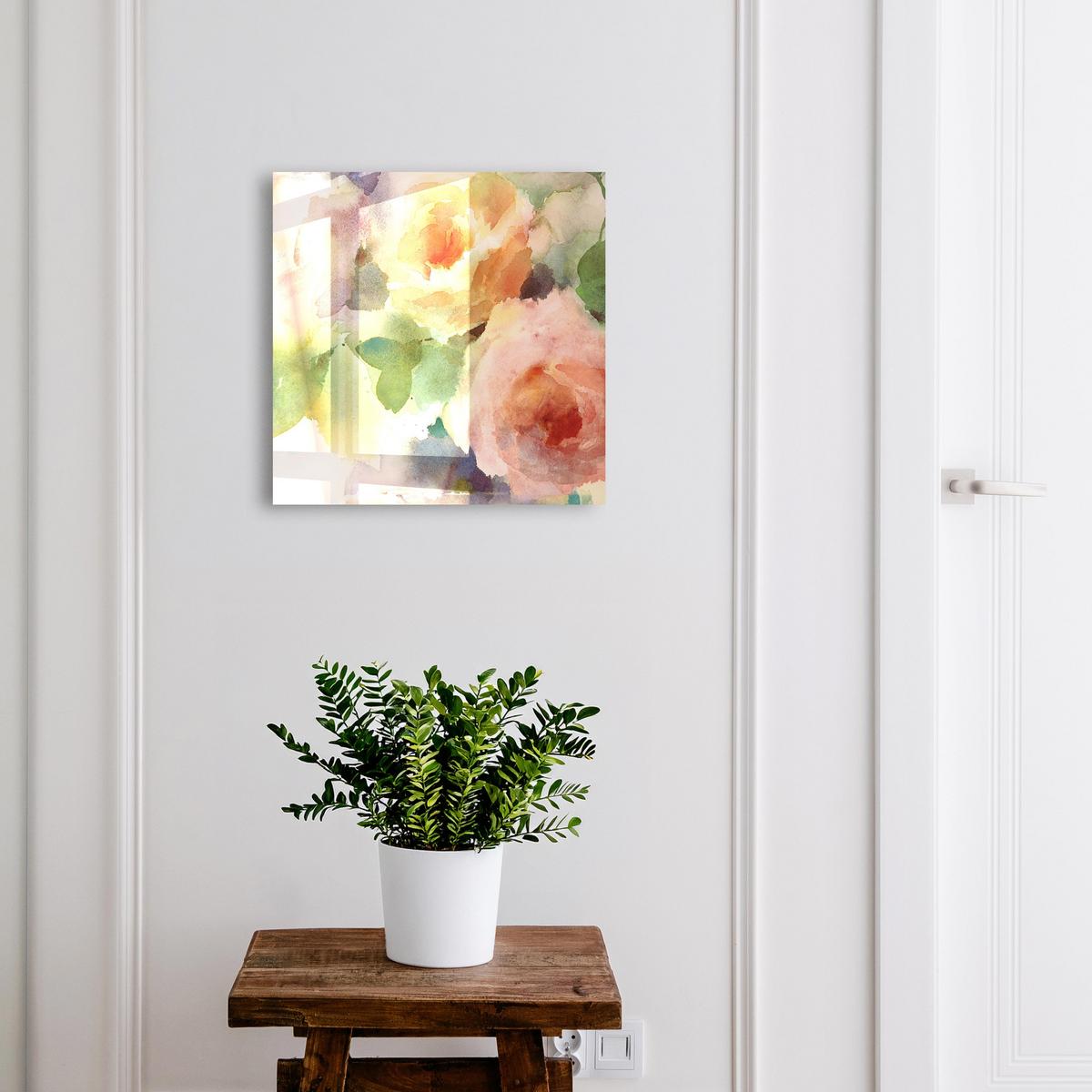 SCHLÜSSELBOX Schwarz 30x30 cm- Türöffnung nach rechts - Aquarellblumen - Grün, Metall (30/30/5cm) - TULUP