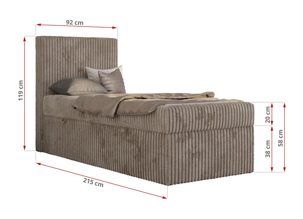 JUGENDBETT TILIO 90/200 - Hellbraun - H3 - Rechts Seite - Hellbraun, Textil (200/90cm) - MKS