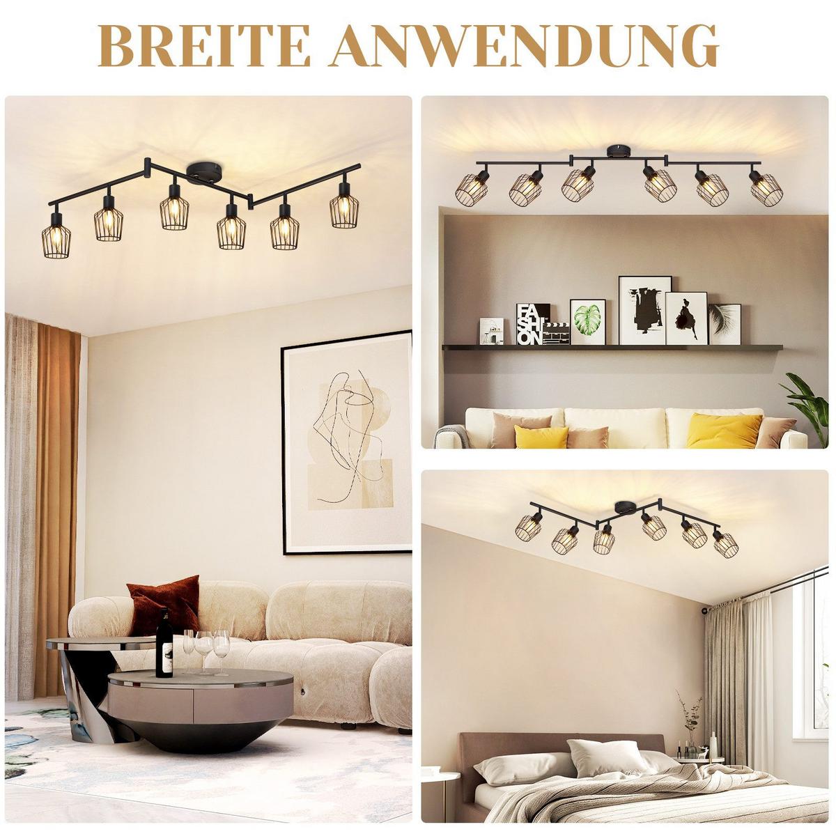 DECKENSTRAHLER Franziska 6-flammig 122/20/10 cm - Schwarz, Metall (122/20/10cm) - Nettlife